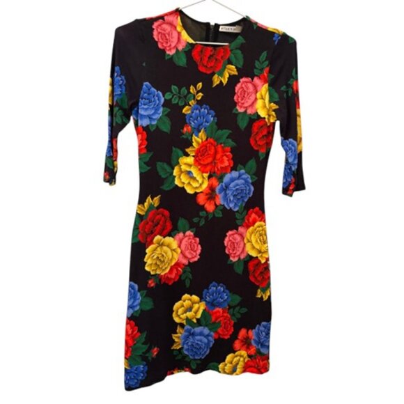 Alice + Olivia Delora black floral midi bodycon dress size 4 - Picture 6 of 8